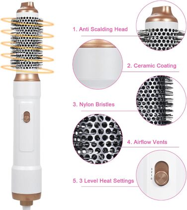 Набір аірстайлера 5 в 1: фен-щітка для волосся, об'єм, випрямлення, укладка