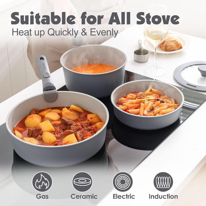 Набір посуду SENSARTE з керамічним покриттям (17 предметів) - антипригарне покриття, для всіх плит, безпечний, миється в посудомийній машині, можна використовувати в духовці