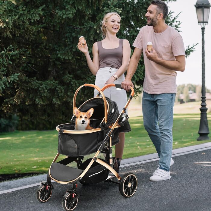 YITAHOME 3-in-1 Dog Stroller & Cat Carrier - Folding Pet Buggy for Dogs up to 20kg - Black
