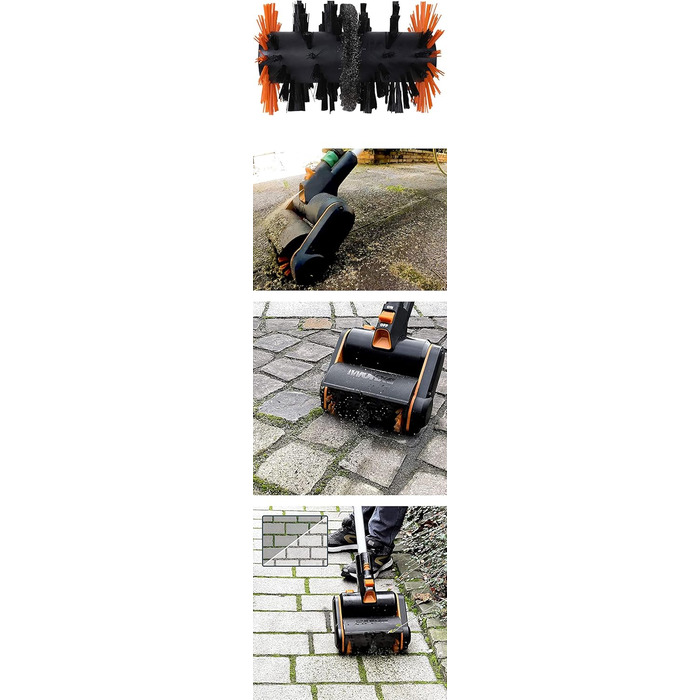 WORX WG441E.9 20V Cordless Multi-Brush - multifunctional surface brush for cleaning stone & wood surfaces & removing weeds - integrated water connection - PowerShare compatible - without battery & charger (steel wire brush for patio joint cleaning/weed removal)