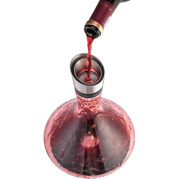 NEU PACIFIC YOUYAH YouYah Decanter Set, Red Wine Carafe with Integrated Aerator, Wine Aerator, Wine Gift, Stainless Steel Spout Lid, Filter, 100% Hand-Blown Lead-Free Crystal Glass