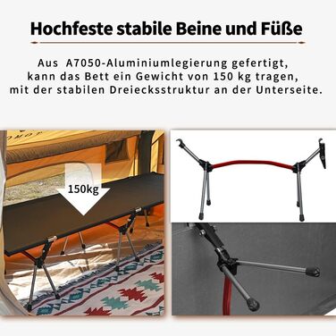 Легке туристичне ліжко TOMOUNT: компактне кемпінгове ліжко з алюмінієвого сплаву для відпочинку на природі, балконі, у саду або під час подорожей