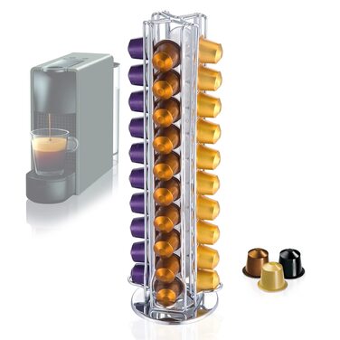 Обертовий тримач для 40 капсул Nespresso MaxMiuly, срібно-хромовий, для оригінальних капсул