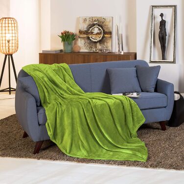 Beautissu Плюшевий плед Aurelia, 150x200 см, зелений – м'який плед для дивану та ліжка, мікрофібра