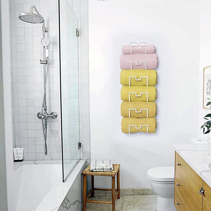 Настінна тримач для рушників з 6 секціями для ванної кімнати, органайзер для рушників та гостей, економія місця, білий