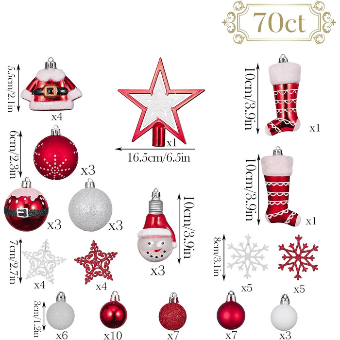 Набір ялинкових прикрас Valery Madelyn 70 шт. - ялинкові кулі, ялинковий декор з підвісками