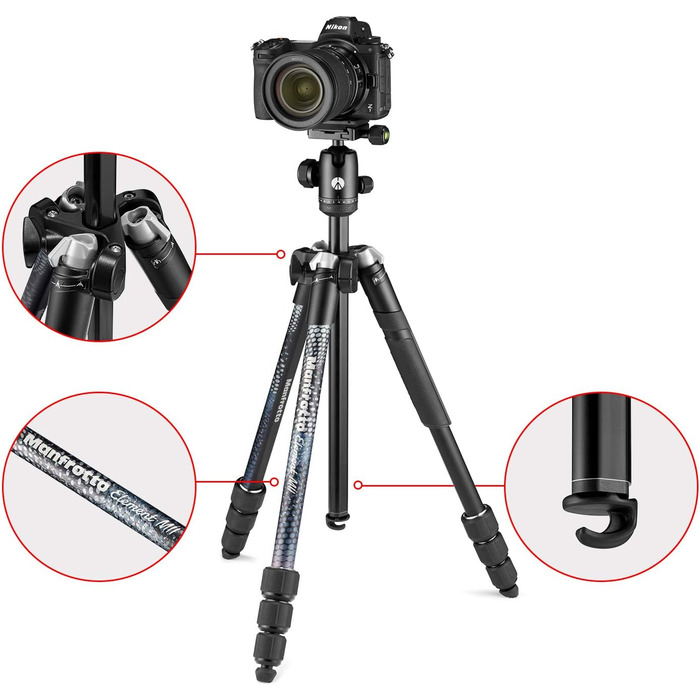 Штатив Manfrotto Element MII з алюмінію, чорний, 4 секції, BH - MKELMII4BK-BH