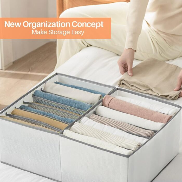 6-Piece Closet Organizer Clothes Storage - 7 Compartments Foldable Drawer Organization System Clothing Storage Boxes for Pants, Jeans, Shirts, Sweaters, Tops