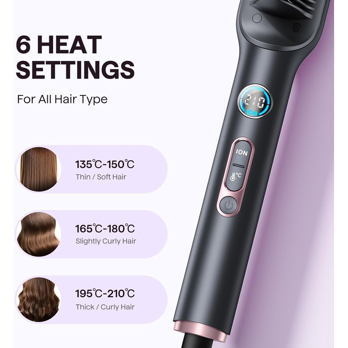 Wavytalk Glättbürсте - Іонна щітка-випрямляч 2 в 1 з LED-дисплеєм. Керамічний випрямляч для волосся з захистом від опіків, для дому та салону. Подвійна напруга (100–240V), EU-штекер, Чорний