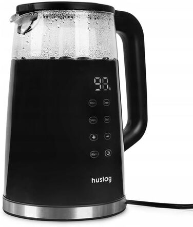 Електричний чайник 1.7л зі скляним корпусом та сенсорним дисплеєм, 2200W, регулювання температури (40–100°C), 5 програм, функція підігріву, нержавіюча сталь, бездротовий