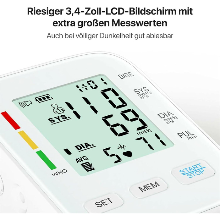 Тонометр на плече Oryzom з визначенням аритмії, 240 місць пам'яті та голосовим виводом – переможець тесту 2025 року, білий