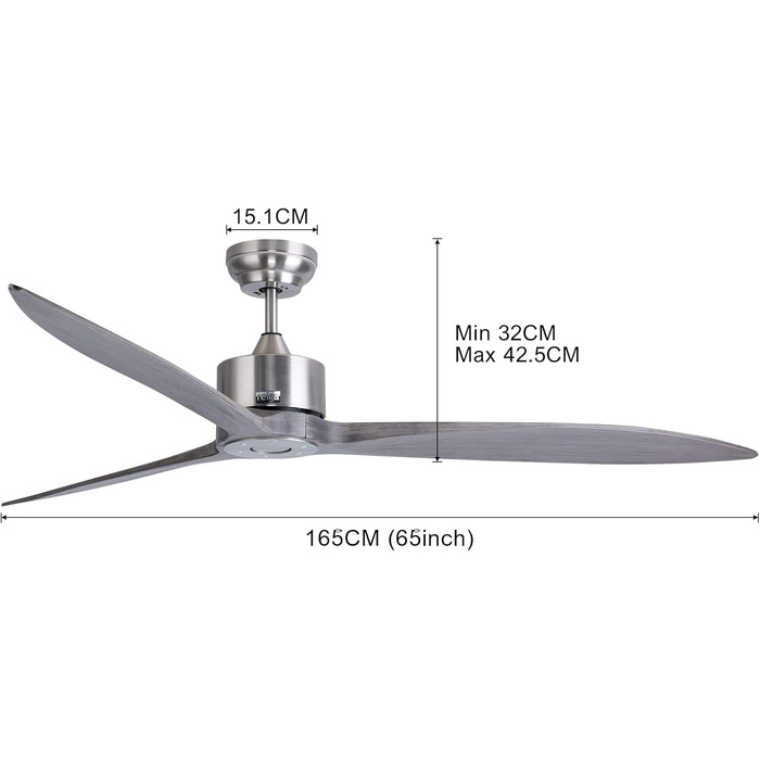 Стеляний вентилятор Reiga з імітацією дерева, 165 см, DC-двигун, керування пультом та Smart Home, 6 швидкостей, колір: коричневий, для внутрішнього та зовнішнього використання