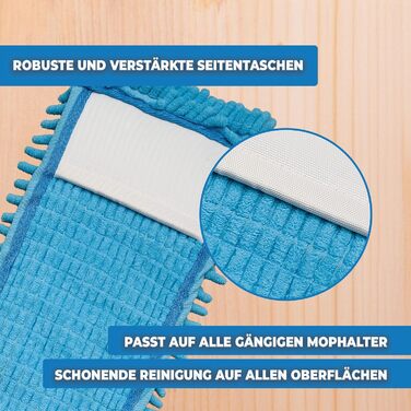 10x Replacement Cover for Floor Wiper - Chenille (Terry Cloth) Wiping Cover Blue - Chenille Microfiber Mop for Sensitive Floors - Microfiber Mop Cover for Floor Care Suitable for All 40 cm Folding Mop Holders - Mop Cover