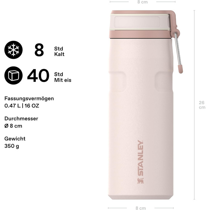 Термопляшка Stanley IceFlow Twist Flip 0.47л, Rose Quartz — герметична, зі сталі, для напоїв