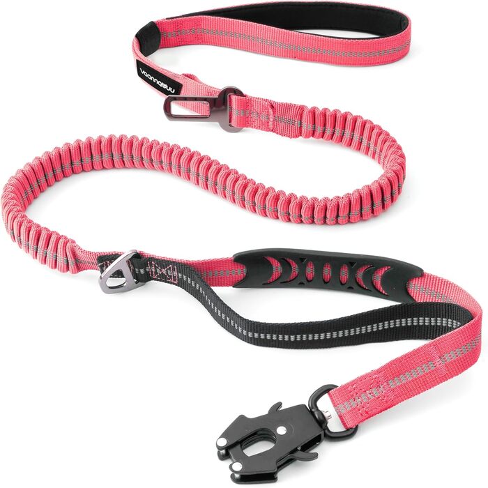 Міцна тактична повідка для собак з карабіном швидкого закриття та світловідбиваючими нитками, 1,2-1,8 м, Power-Stretch, для середніх та великих собак, рожевий та чорний