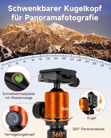 Штатив Rollei Compact Traveler No.1 Orange, 143 см, для камери та смартфона, з кульковою головкою, легкий, алюміній