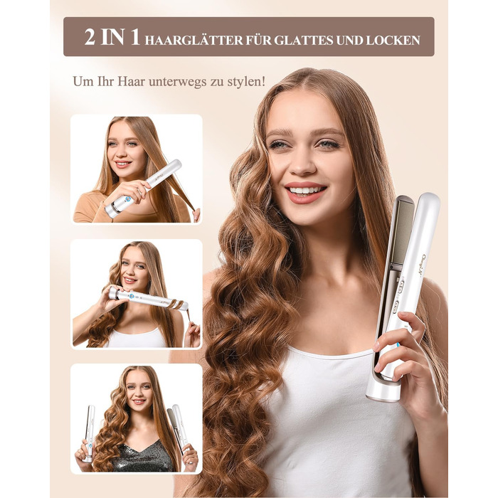 CkeyiN Бездротовий випрямляч для волосся, 2-в-1 випрямляч та завивка, міні-подорожний, керамічний, USB, білий