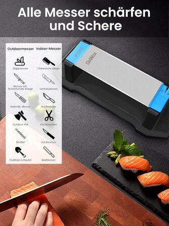 Набір точильних каменів 3-ох сторін, з бруском для заточування, 400/1000/5000 гріт, з нековзною підкладкою, кутовою наставкою та шкіряним ремінцем (діамантовий камінь блакитний)