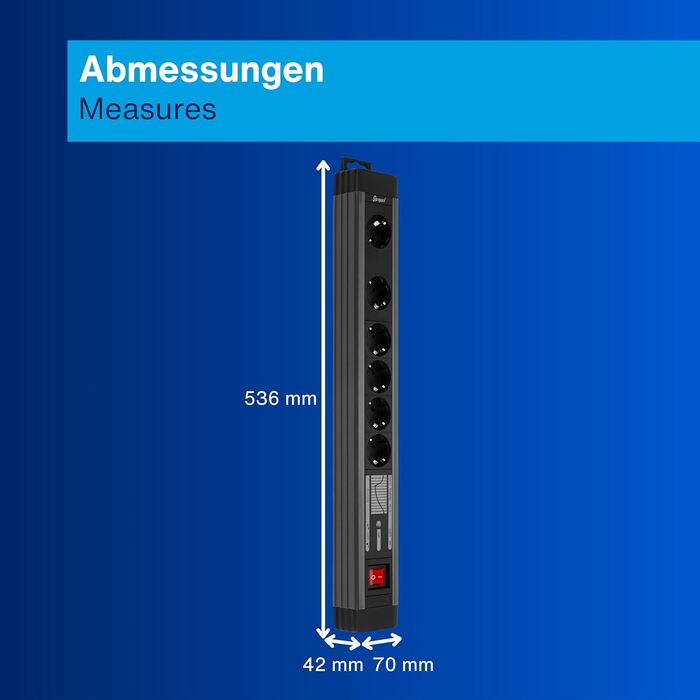 Многофункціональна мережева стрічка REV SupraGuard з вимикачем, 2.5м кабелю, захистом від перенапруги та фільтром живлення (чорно-антрацитова, 4+2 розетки)