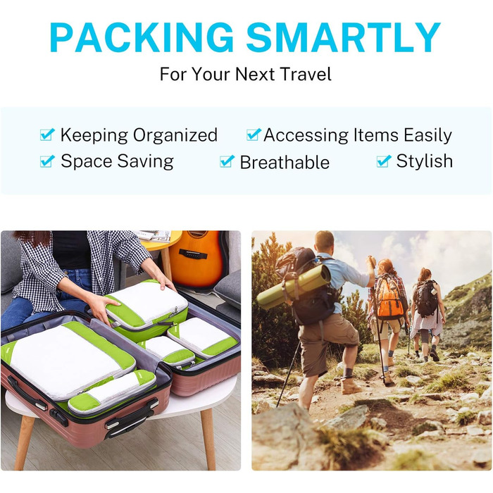 Органайзери для валізи Gonex 6 шт. - набір кубиків для пакування, зелені