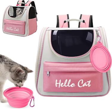 Рюкзак для тварин з сіткою, складаний рюкзак для кота/собаки з мискою для подорожей, водонепроникний оксфорд, об'єм до 15 кг (Рожевий)