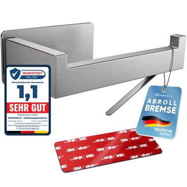 Тримач для туалетного паперу WOHNHELD Premium із гальмом, нержавіюча сталь, на клейкій основі (без свердлення), сріблястий, правий