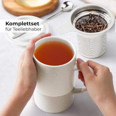 Набір чайних чашок Miamio 2 x 500 мл з кришкою та ситом, з чайним ситечком та ложкою, для заварювання листового чаю, подарунок для жінок, сумісний з мікрохвильовою піччю та посудомийною машиною (сірий)