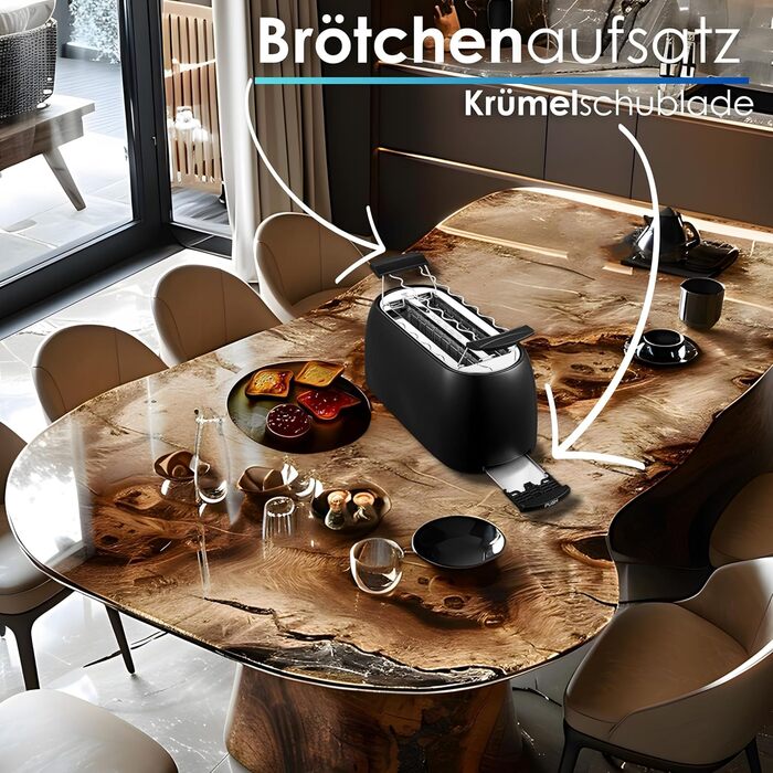 Тостер XXL з 4-ма відділеннями та підставою для бургерів | Чорний колір | Цифровий дисплей | Автоматичне вимкнення