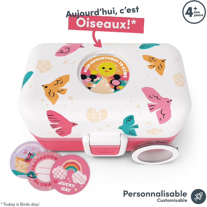Monbento Brotdose Kinder MB Tresor: Ланчбокс з 3 відділеннями для дітей, BPA-free, персоналізований, витримує протікання, ідеально для школи, пікніка та в дорогу (Birds)
