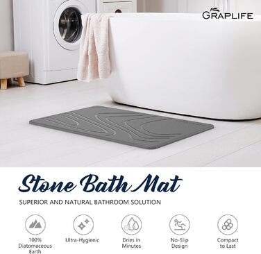 Килимок для ванни та душу Graplife, 2 шт., 60x38 см, сірий, швидковисихаючий, антиковзаючий, з пористої глини