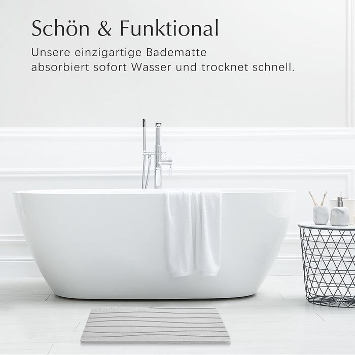 Amilutuo Badematte Stein, Diatomite Stone Bath Mat, Non-Slip Stone Bath Mat, Quick-Drying Stone Bath Mat (Dark Gray C, 60 x 39 cm) Dark Gray Curved Pattern 39x60cm