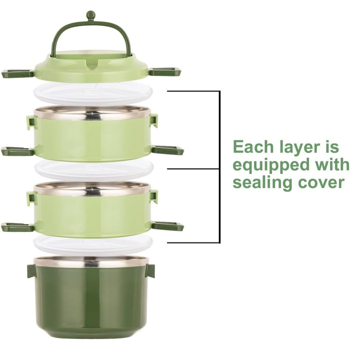 SANQIAHOME 3-Tier Stackable Stainless Steel Lunchbox, Leak-Proof, Green
