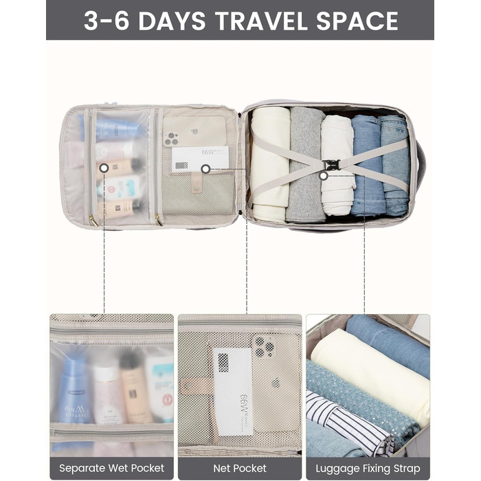 Рюкзак LOVEVOOK 40L для ручної поклажі в літак, жіночий, водонепроникний, з відділенням для ноутбука 17 дюймів, підходить для Easyjet, для подорожей, роботи, хайкінгу, оливково-бежевий (17.3 дюйми, світло-сіро-бежевий)