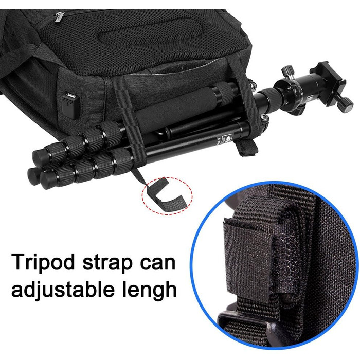 Рюкзак для фотокамери CADeN: водонепроникний, для Canon, Nikon, Sony, 2 DSLR, 7 об'єктивів, штатив, чорний