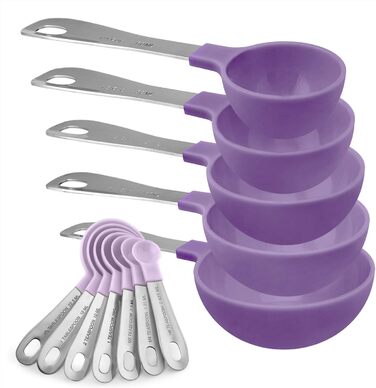 COOK WITH COLOR Measuring Cup Set and Measuring Spoon Set, Stainless Steel Handles, Nesting Kitchen Measuring Set, Liquid Measuring Cup Set, 12-Piece, Stainless Steel, Lavender