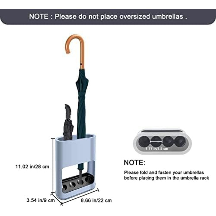 Підставка для парасольки з знімною підставкою для збору води, пластикова підставка для довгих/коротких парасольок, полиця для зберігання в приміщенні, блакитна