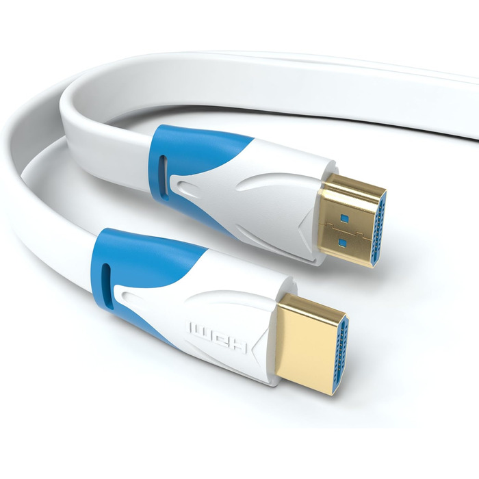 Плоский HDMI 2.0 кабель JAMEGA 5m, білий | 4K@60Hz, Ultra HD, HDR, Ethernet | Підтримка HDMI 2.0a/b, 2.0, 1.4a