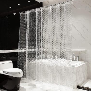 Шторка для душу Ecooe 3D ромби, прозора, 100% EVA, водонепроникна, антигрибкова, 240x200 см, з 16 кільцями, для ванної кімнати, товщина 0,15 мм