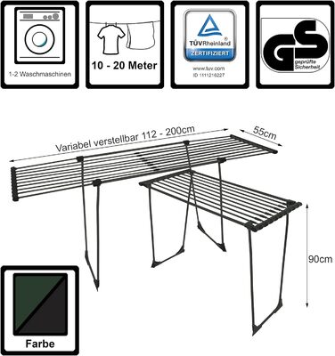 BigDean Telescopic Bed Linen Clothes Rail with Wheels - Without Obstructive Crossbar - Dark Edition 20m Extendable - Winged Clothes Airer Clothes Dryer Dark Green