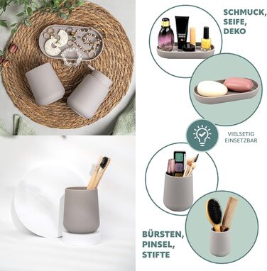 Набір аксесуарів для ванної кімнати Eluno Tesero, 3 шт. (дозатор мила, стакан, миска), тауп