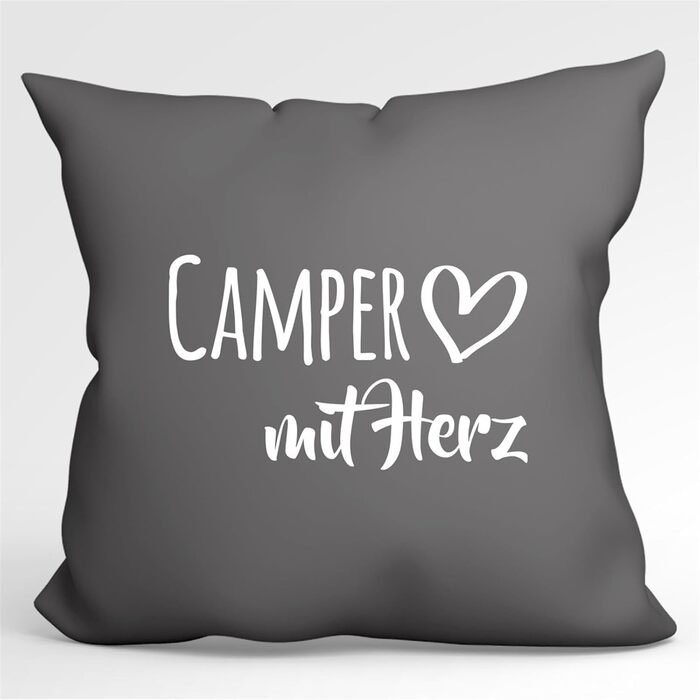 Декоративна подушка huuraa Camper із серцем, 40x40 см, сталева сіра, з наповнювачем, для дивану, подарунок друзям і родині