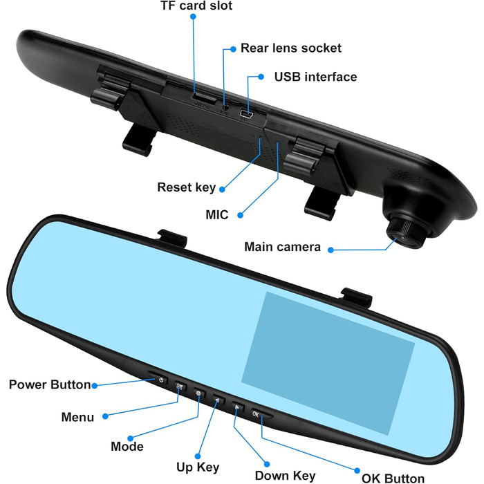 Відеореєстратор Podazz Dashcam Auto - камера для автомобіля з 3-дюймовим IPS екраном FHD 1080P, 170° кутом огляду, нічним баченням, G-сенсором, циклічною записом та детекцією руху, паркувальний режим (блакитний)