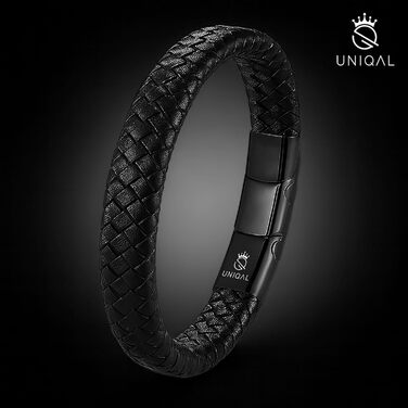 Браслет чоловічий шкіряний UNIQAL 'FEATHER' з нержавіючої сталі, 23 см (Чорний)