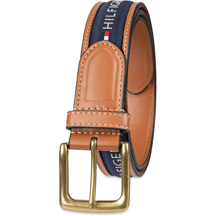 Чоловічий шкіряний ремінь Tommy Hilfiger з тканинною вставкою, темно-синій, розмір 34
