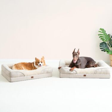 Orthopedic Dog Bed for Large Dogs, Memory Foam, Washable and Waterproof Dog Basket with 4 Sides, Dog Sofa Dog Couch, Non-Slip, 106.5x76x18.5 cm (91 x 68 x 17.5 cm (L x W x H), Beige)
