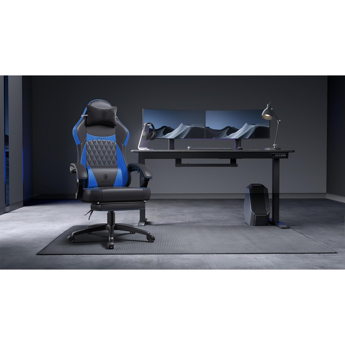 Ігрове крісло Dowinx Racing з ергономічною підтримкою попереку, PU шкіра, 150 кг, чорно-синій