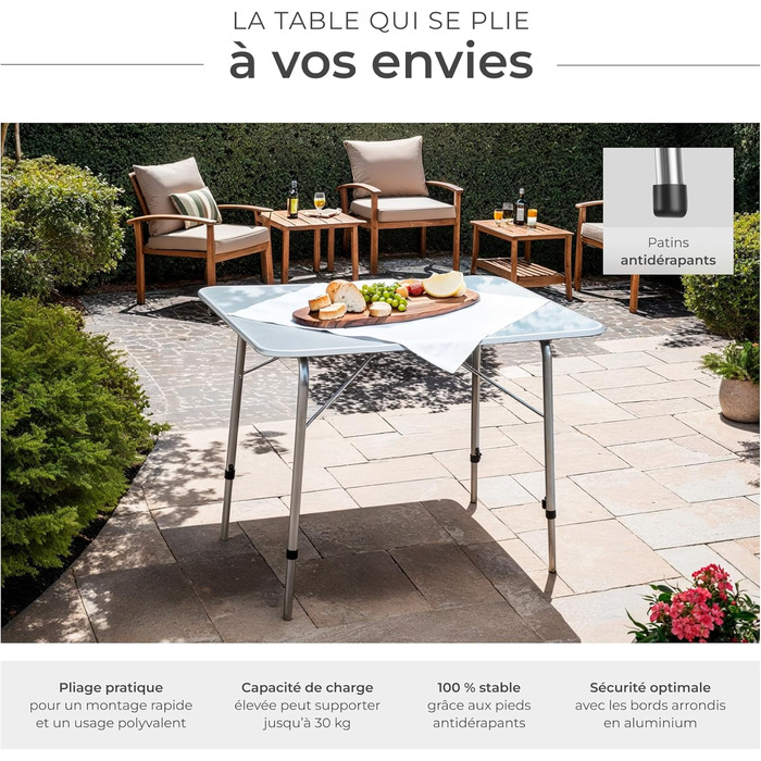 Складний алюмінієвий стіл Tectake для кемпінгу, саду, тераси, балкону (80x60x68 см, модель 402173)