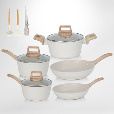 Набір кухонного посуду з антипригарним покриттям, 11 предметів, для духовки та гриля (до 177°C), каструлі та сковорідки, кухонний набір, сковорідки, каструлі, сотейник, для кухні, для дому, придатний для миття в посудомийній машині