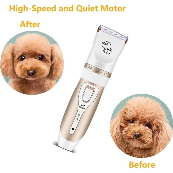 Бездротовий триммер для собак INF з аксесуарами, тихий, золотий/білий