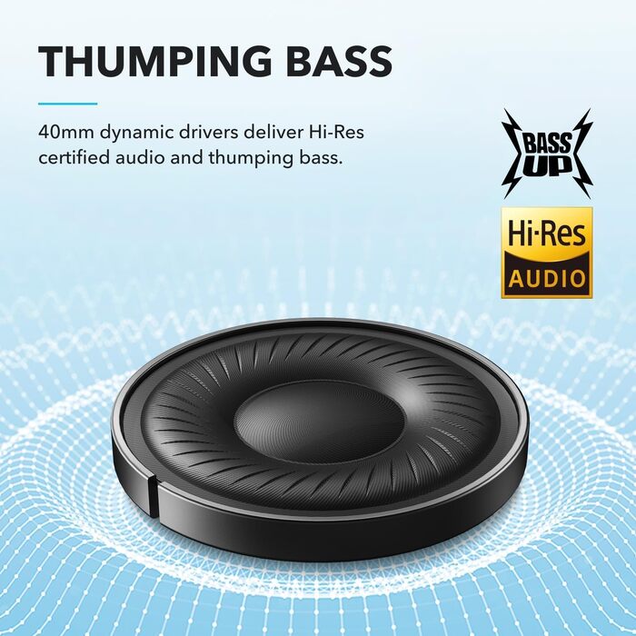 Бездротові Bluetooth-навушники Soundcore by Anker Q20i з гібридним активним шумозаглушенням (ANC), Hi-Res Audio, 40 год роботи, керування через додаток (Відновлені, Синій)